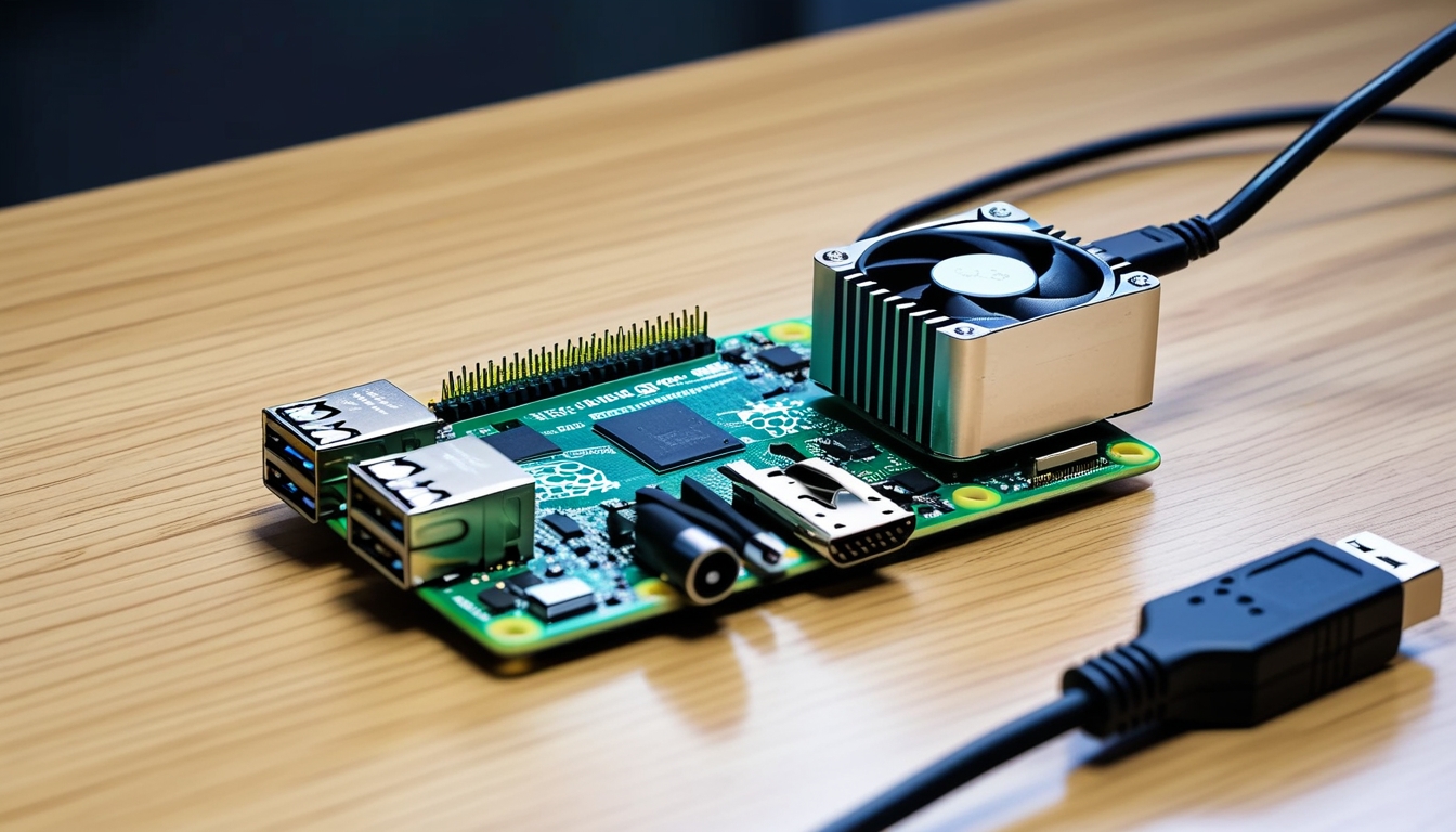 Raspberry Pi 5 Hardware-Setup mit SSD und aktivem Kühlkörper