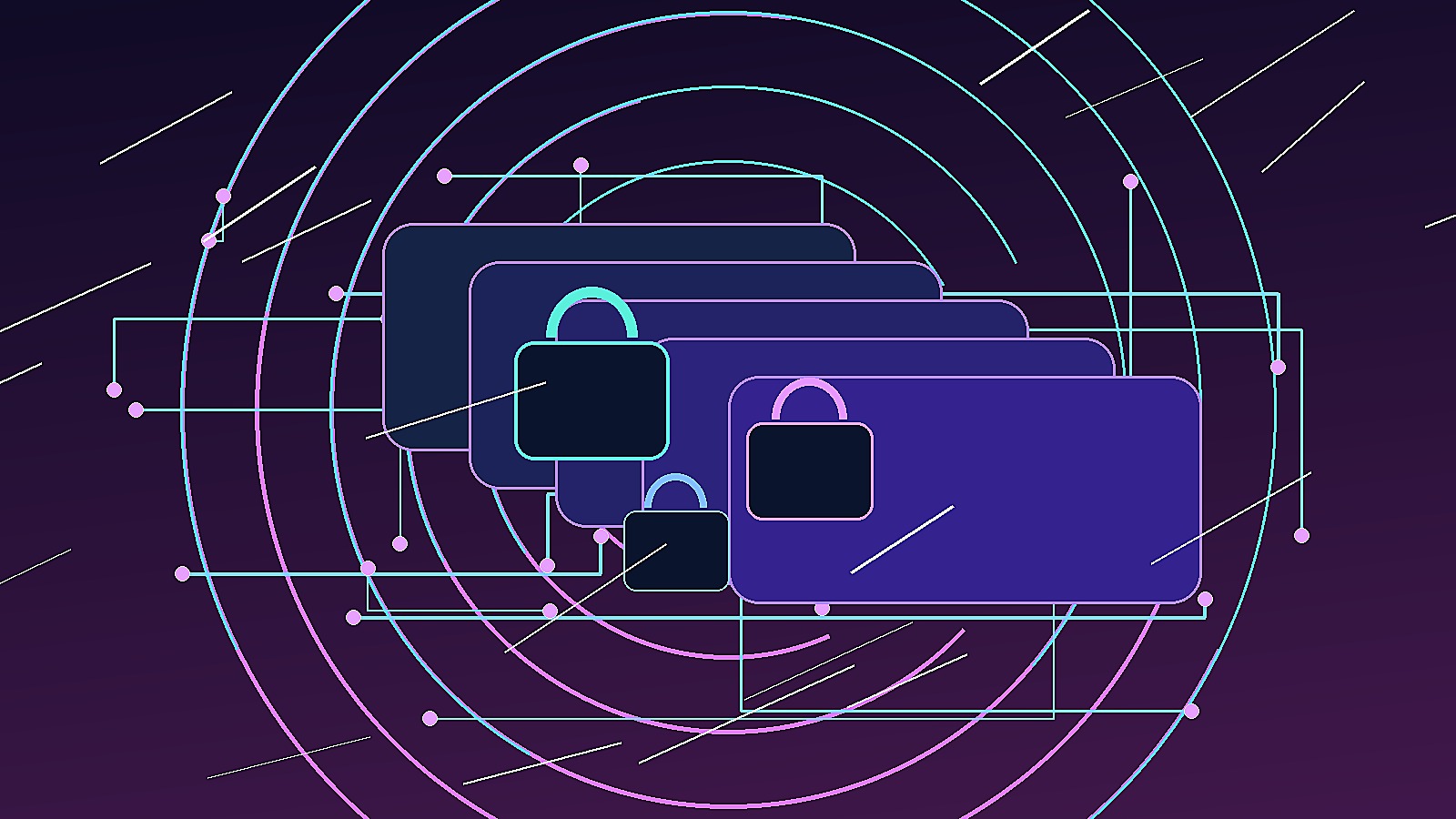 Abstrakte Visualisierung von Patch-Prozess, Zugriffsschutz und gehärteten Systemschichten