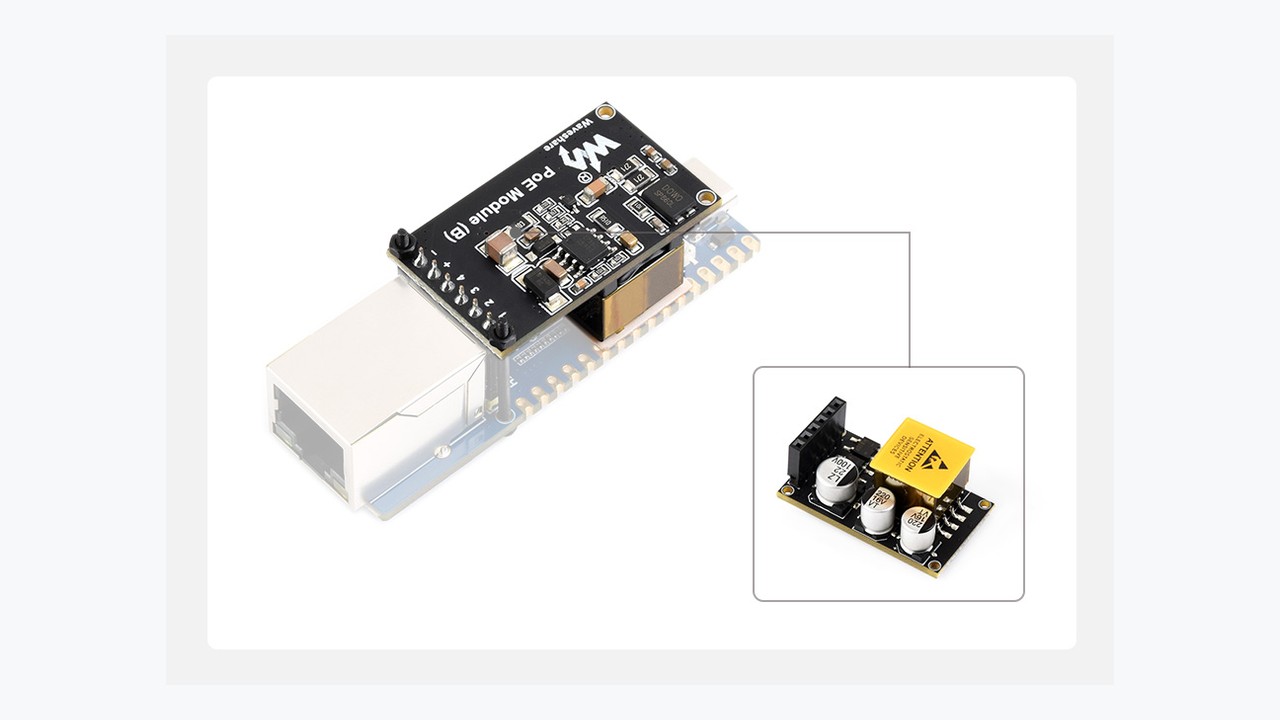 Waveshare RP2350-POE-ETH mit aufgestecktem PoE-Modul