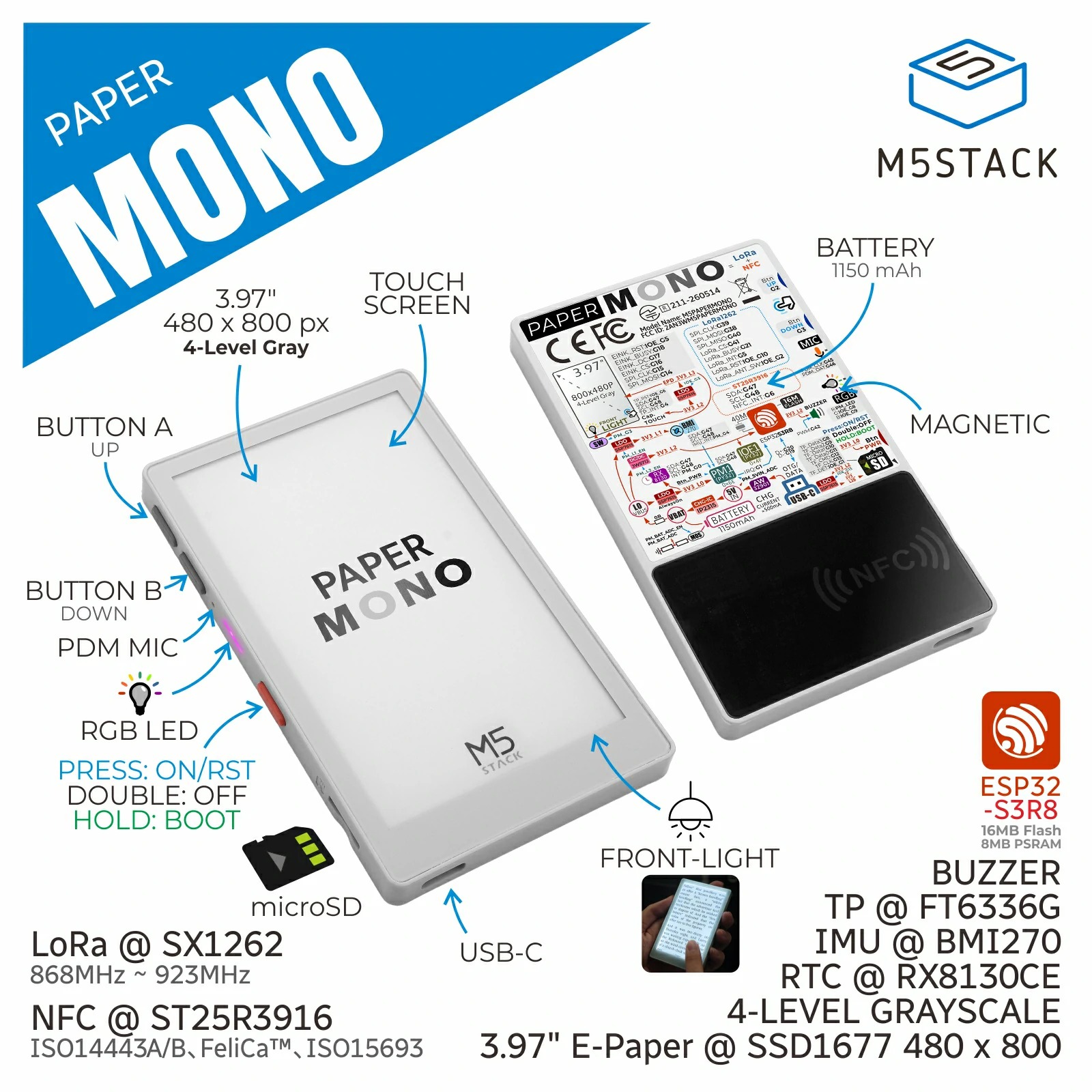 Featured image of post M5Stack Paper Mono: ESP32-S3-E-Paper-Board mit LoRa und NFC im Detail